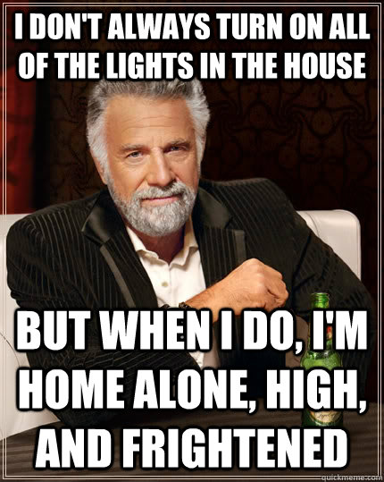 i don't always turn on all of the lights in the house but when I do, I'm home alone, high, and frightened  The Most Interesting Man In The World