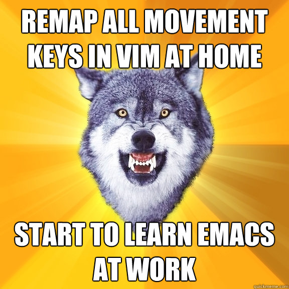 remap all movement keys in vim at home start to learn emacs at work  Courage Wolf