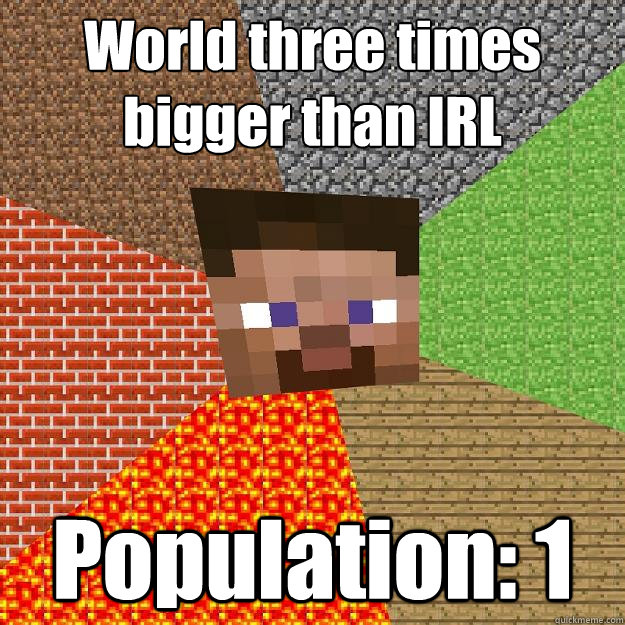World three times bigger than IRL Population: 1  Minecraft