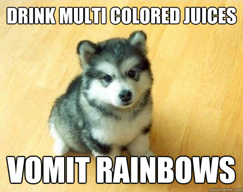 Drink multi colored juices vomit rainbows  Baby Courage Wolf