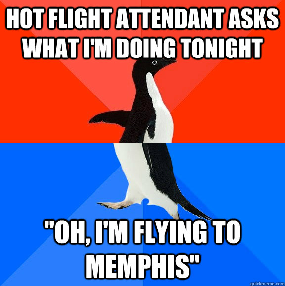 Hot flight attendant asks what I'm doing tonight 