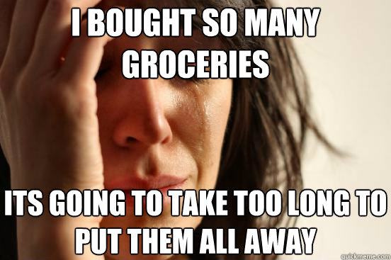 I BOUGHT SO MANY GROCERIES ITS GOING TO TAKE TOO LONG TO PUT THEM ALL AWAY  First World Problems