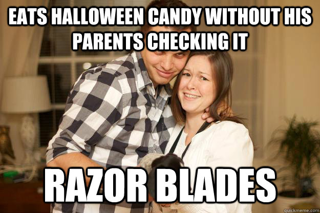 Eats Halloween Candy without his parents checking it RAZOR BLADES - Eats Halloween Candy without his parents checking it RAZOR BLADES  Razor Blades