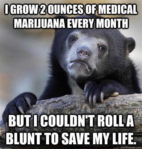 I grow 2 ounces of medical marijuana every month But I Couldn't roll a blunt to save my life. - I grow 2 ounces of medical marijuana every month But I Couldn't roll a blunt to save my life.  Confession Bear