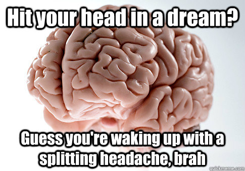 Hit your head in a dream? Guess you're waking up with a splitting headache, brah   Scumbag Brain