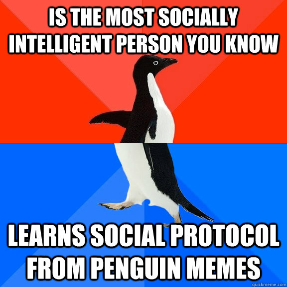 Is the most socially intelligent person you know Learns social protocol from penguin memes  Socially Awesome Awkward Penguin