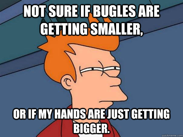 Not sure if Bugles are getting smaller, Or if my hands are just getting bigger.  Futurama Fry