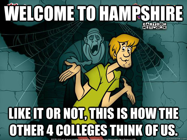 Welcome to Hampshire Like it or not, this is how the other 4 colleges think of us.   Irrational Shaggy