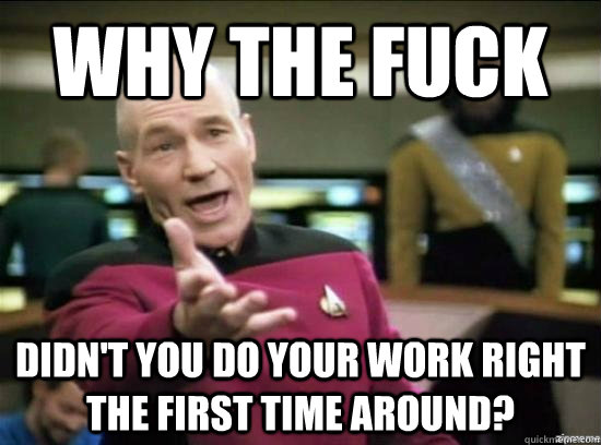 Why the fuck Didn't you do your work right the first time around?  Annoyed Picard HD