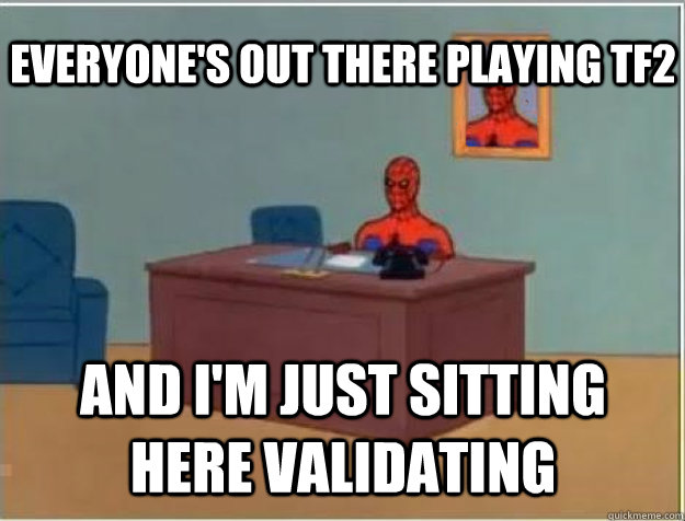 Everyone's out there playing TF2 and i'm just sitting here validating  