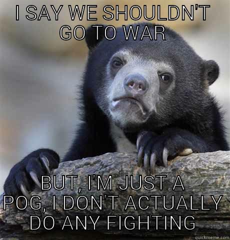 I SAY WE SHOULDN'T GO TO WAR BUT, I'M JUST A POG, I DON'T ACTUALLY DO ANY FIGHTING Confession Bear