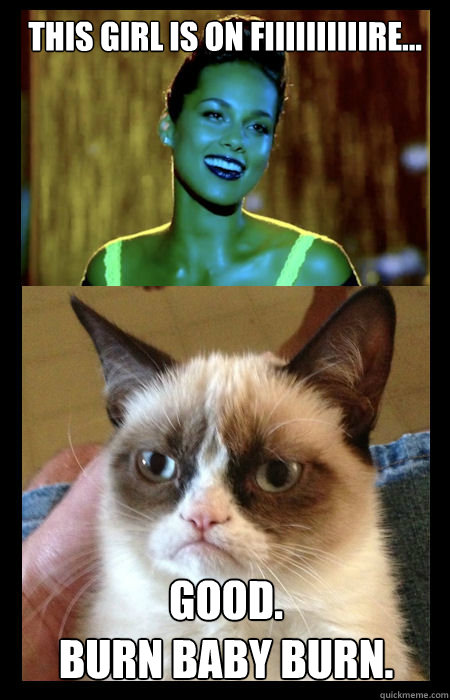 THIS GIRL IS ON FIIIIIIIIIIRE... GOOD.
BURN BABY BURN. - THIS GIRL IS ON FIIIIIIIIIIRE... GOOD.
BURN BABY BURN.  grumpy cat and alicia keys