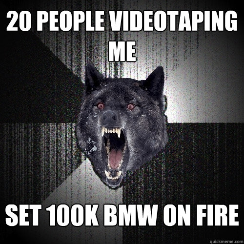 20 people videotaping me set 100k bmw on fire  Insanity Wolf