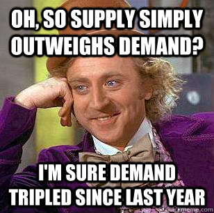 oh, so supply simply outweighs demand? I'm sure demand tripled since last year  Condescending Wonka