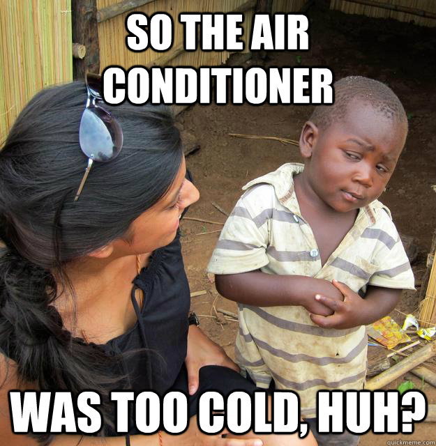 So the air conditioner  was too cold, huh?  Skeptical Third World Child