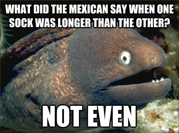 what did the mexican say when one sock was longer than the other? not even - what did the mexican say when one sock was longer than the other? not even  Bad Joke Eel