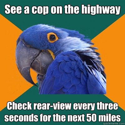 See a cop on the highway Check rear-view every three seconds for the next 50 miles  Paranoid Parrot