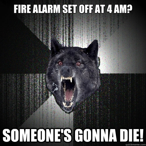 Fire Alarm set off at 4 am? Someone's gonna die!  Insanity Wolf