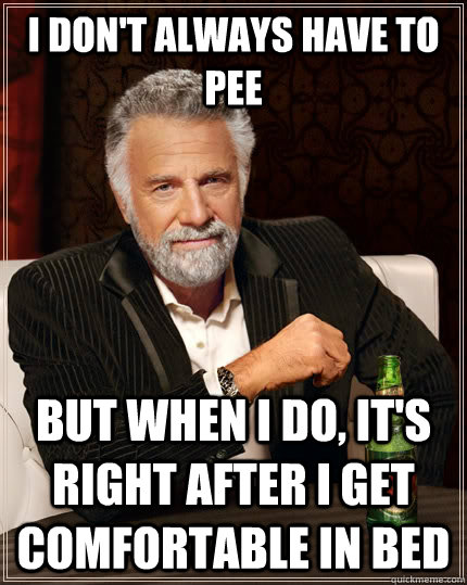 I don't always have to pee but when i do, it's right after I get comfortable in bed  The Most Interesting Man In The World