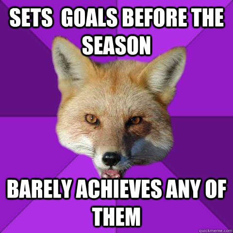 sets  goals before the season barely achieves any of them  Forensics Fox