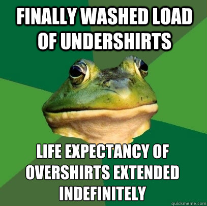 Finally Washed load of undershirts Life expectancy of overshirts extended indefinitely  Foul Bachelor Frog