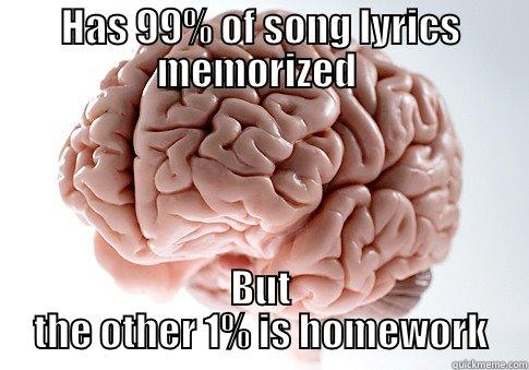 HAS 99% OF SONG LYRICS MEMORIZED  BUT THE OTHER 1% IS HOMEWORK Scumbag Brain