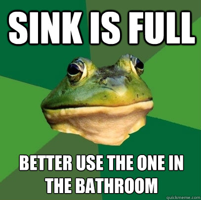 Sink is full better use the one in the bathroom  Foul Bachelor Frog