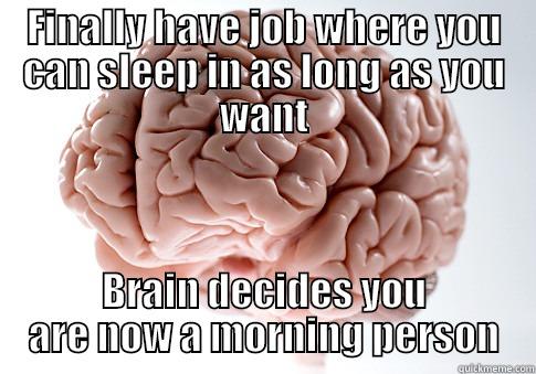Scumbag Brain - FINALLY HAVE JOB WHERE YOU CAN SLEEP IN AS LONG AS YOU WANT BRAIN DECIDES YOU ARE NOW A MORNING PERSON Scumbag Brain