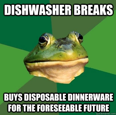 dishwasher breaks buys disposable dinnerware for the foreseeable future  Foul Bachelor Frog