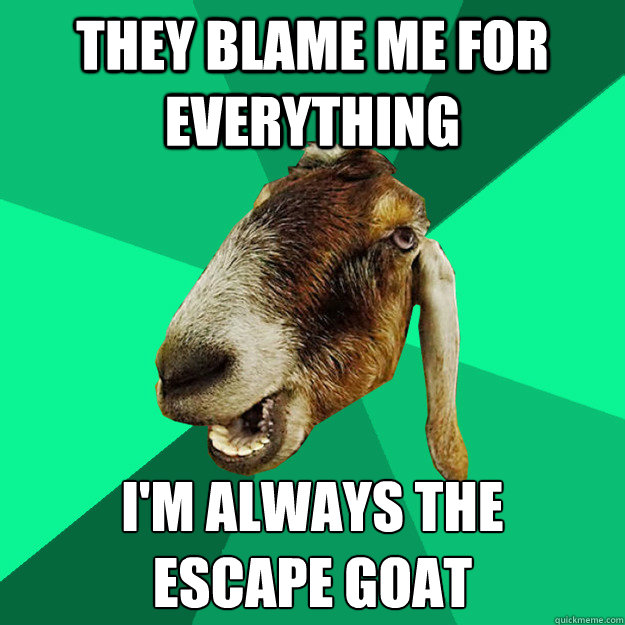 They blame me for everything i'm always the 
escape goat - They blame me for everything i'm always the 
escape goat  Incorrect Expression Goat