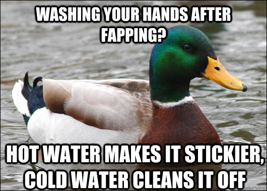 washing your hands after fapping? hot water makes it stickier, cold water cleans it off  Actual Advice Mallard