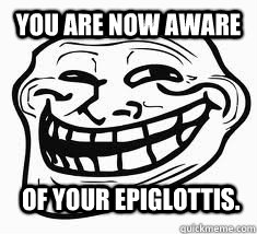 You are now aware  of your epiglottis.   Ill troll face