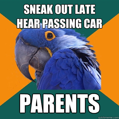 sneak out late
hear passing car parents  Paranoid Parrot