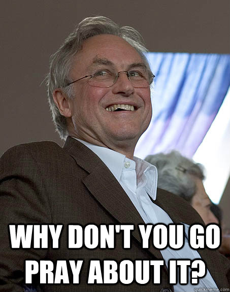  Why don't you go pray about it?  -  Why don't you go pray about it?   Richard Dawkins