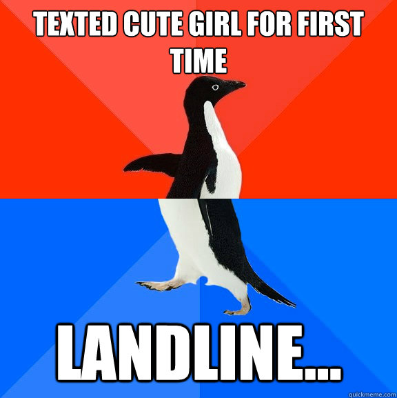 texted cute girl for first time landline...  Socially Awesome Awkward Penguin