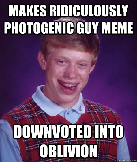 Makes ridiculously photogenic guy meme downvoted into oblivion  Bad Luck Brian