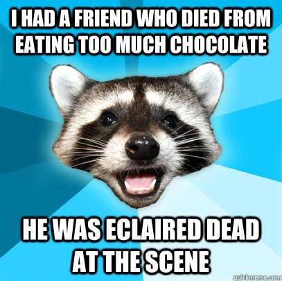 i had a friend who died from eating too much chocolate he was eclaired dead at the scene  Lame Pun Coon