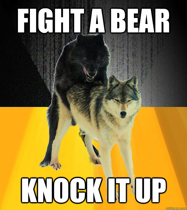 Fight a bear Knock it up  Insanely courageous wolf