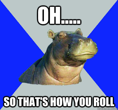 Oh..... so that's how you roll  Skeptical Hippo