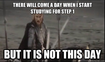 There will come a day when I start studying for Step 1 But it is not this day  Aragorn at the Black Gate