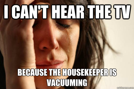 I can't hear the TV Because the housekeeper is vacuuming  First World Problems
