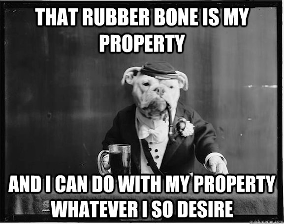 that rubber bone is my property and i can do with my property whatever i so desire  southern gentleman dog