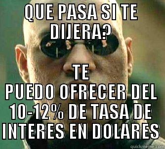 QUE PASA SI TE DIJERA? TE PUEDO OFRECER DEL 10-12% DE TASA DE INTERES EN DOLARES Matrix Morpheus