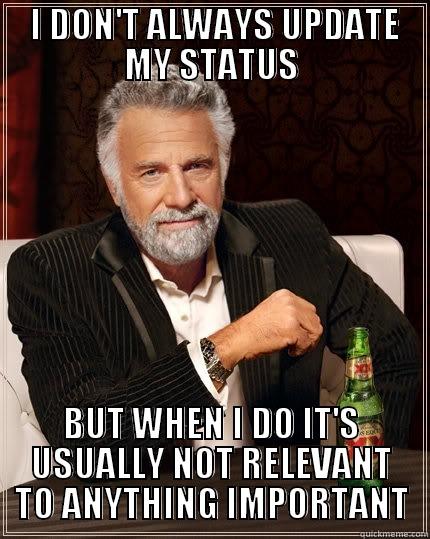  I DON'T ALWAYS UPDATE MY STATUS BUT WHEN I DO IT'S USUALLY NOT RELEVANT TO ANYTHING IMPORTANT The Most Interesting Man In The World