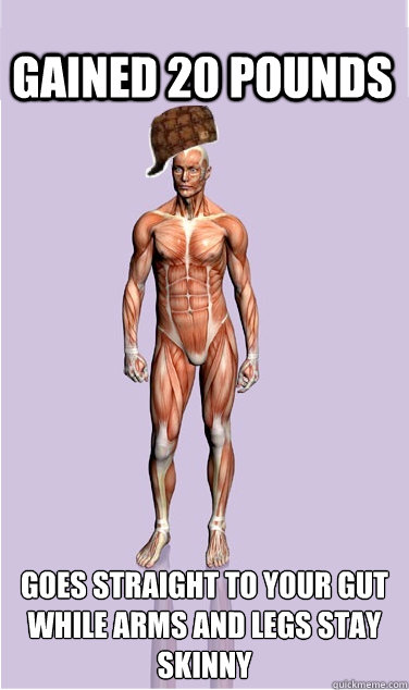 Gained 20 Pounds Goes straight to your gut
While arms and legs stay skinny - Gained 20 Pounds Goes straight to your gut
While arms and legs stay skinny  Misc