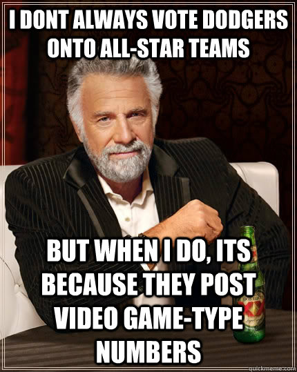 I dont always vote Dodgers onto all-star teams but when i do, its because they post video game-type numbers  The Most Interesting Man In The World