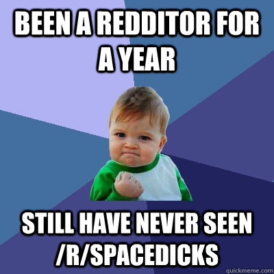 Been a redditor for a year Still have never seen /r/spacedicks  - Been a redditor for a year Still have never seen /r/spacedicks   Success Kid