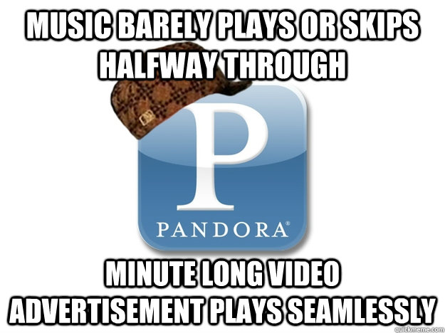 Music barely plays or skips halfway through minute long video advertisement plays seamlessly   