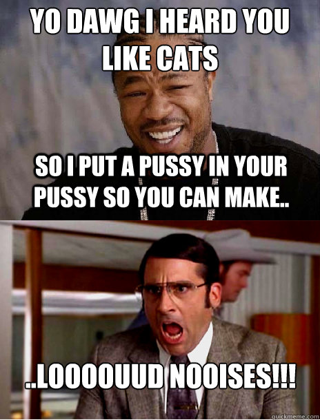 SO I PUT A PUSSY IN YOUR PUSSY SO YOU CAN MAKE.. ..LOOOOUUD NOOISES!!! YO DAWG I HEARD YOU LIKE CATS  