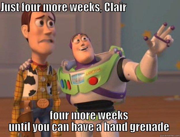 JUST FOUR MORE WEEKS, CLAIR                                FOUR MORE WEEKS UNTIL YOU CAN HAVE A HAND GRENADE Toy Story